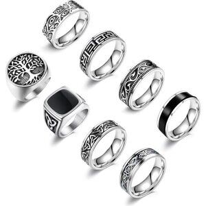 12Pcs Rings for Men Stainless Steel Band Rings Square Signet Rings Pinky Trendy